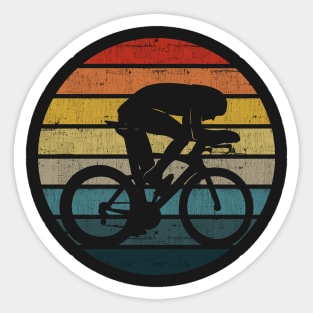 Bicyclist Silhouette On A Distressed Retro Sunset product Sticker